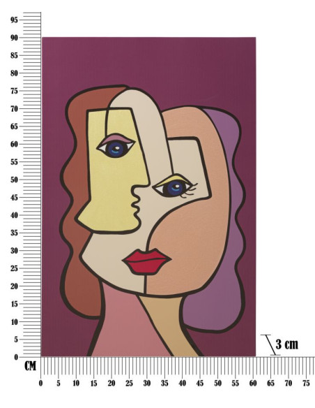 Toile murale imprimée et peinte Visages abstraits Violet Beige Jaune 60x90 Faces 