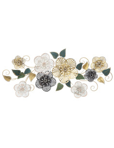 Grande déco murale moderne Fleurs 118x58 en Métal Doré Noir Vert Rylin 