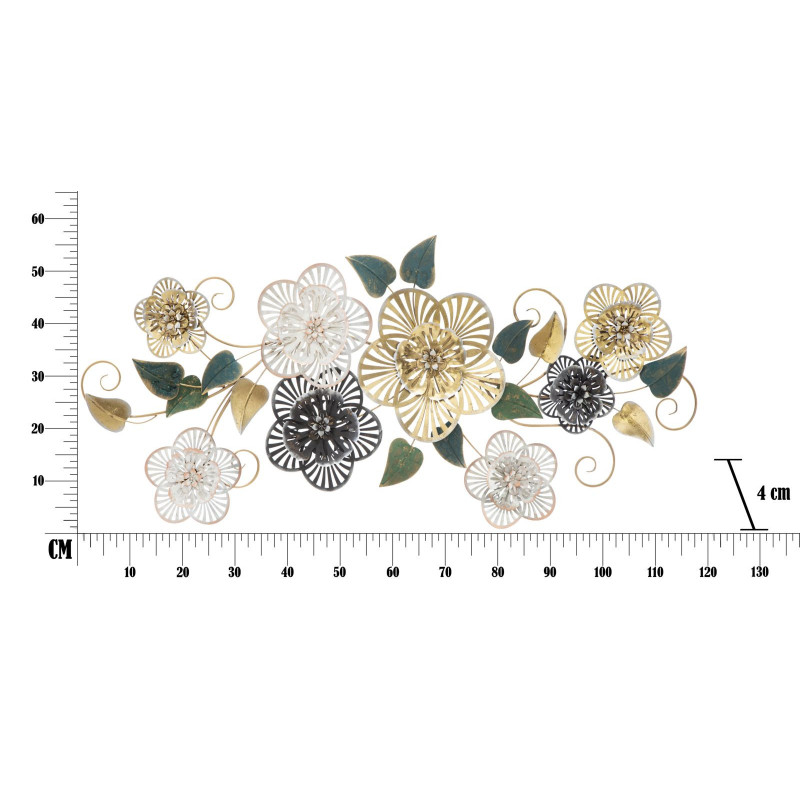 Grande déco murale moderne Fleurs 118x58 en Métal Doré Noir Vert Rylin 