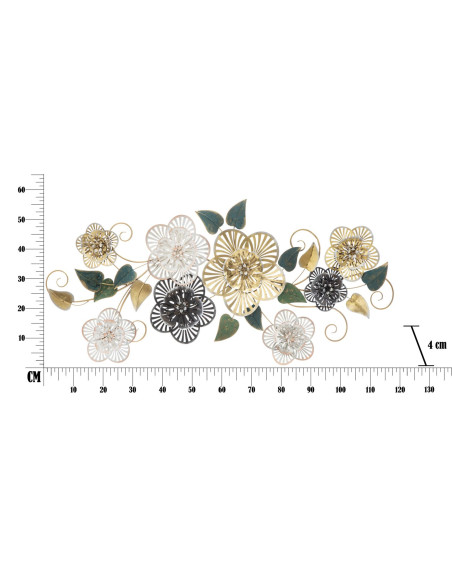 Grande déco murale moderne Fleurs 118x58 en Métal Doré Noir Vert Rylin 