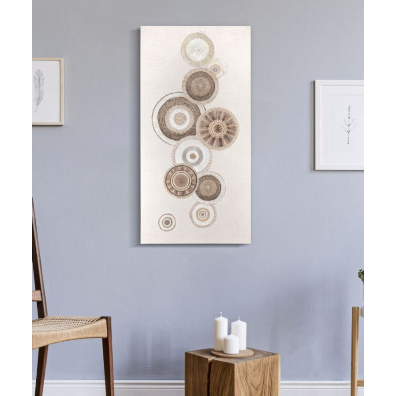 Toile murale imprimée et peinte Motif cercles Beige Blanc Marron 50x100 Circly B 