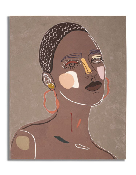 Toile murale imprimée et peinte Femme africaine Marron Beige Terracotta 80x100 Tribal 