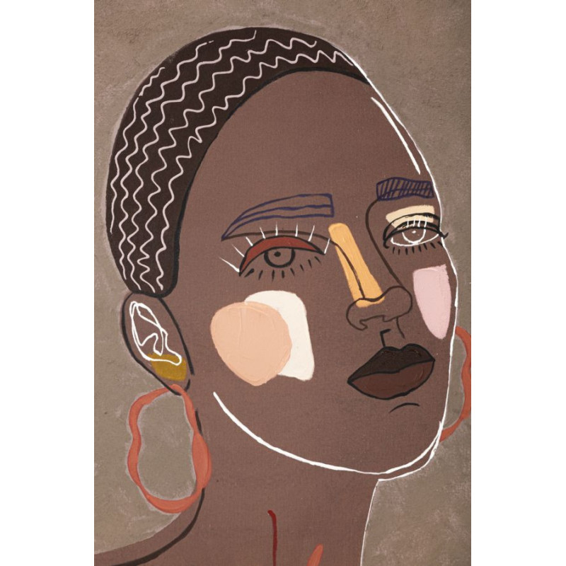 Toile murale imprimée et peinte Femme africaine Marron Beige Terracotta 80x100 Tribal 
