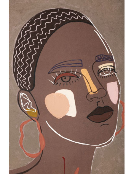 Toile murale imprimée et peinte Femme africaine Marron Beige Terracotta 80x100 Tribal 