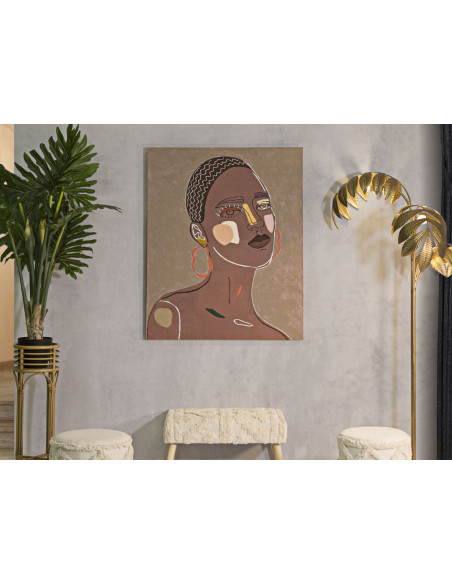 Toile murale imprimée et peinte Femme africaine Marron Beige Terracotta 80x100 Tribal 