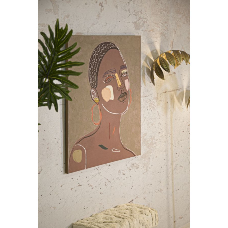 Toile murale imprimée et peinte Femme africaine Marron Beige Terracotta 80x100 Tribal 