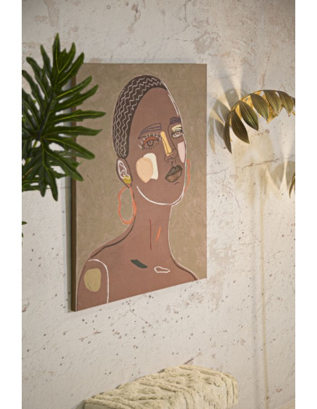 Toile murale imprimée et peinte Femme africaine Marron Beige Terracotta 80x100 Tribal 