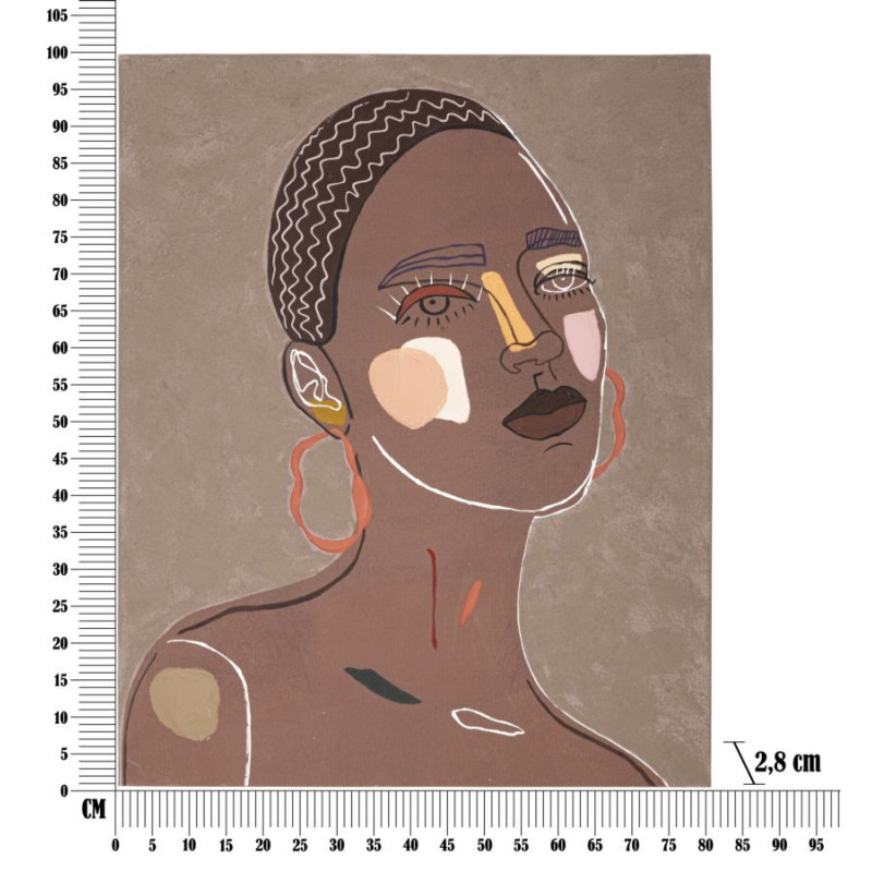Toile murale imprimée et peinte Femme africaine Marron Beige Terracotta 80x100 Tribal 