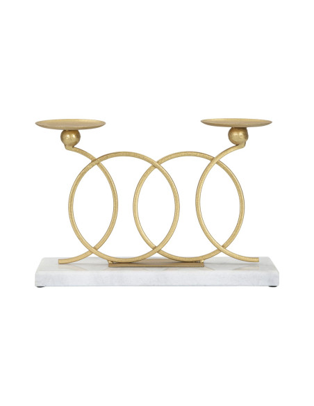 Bougeoir moderne chic 2 bougies 30 cm en Métal Doré Marbre Blanc Infinity - 1