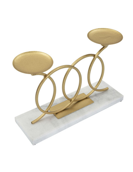 Bougeoir moderne chic 2 bougies 30 cm en Métal Doré Marbre Blanc Infinity - 2