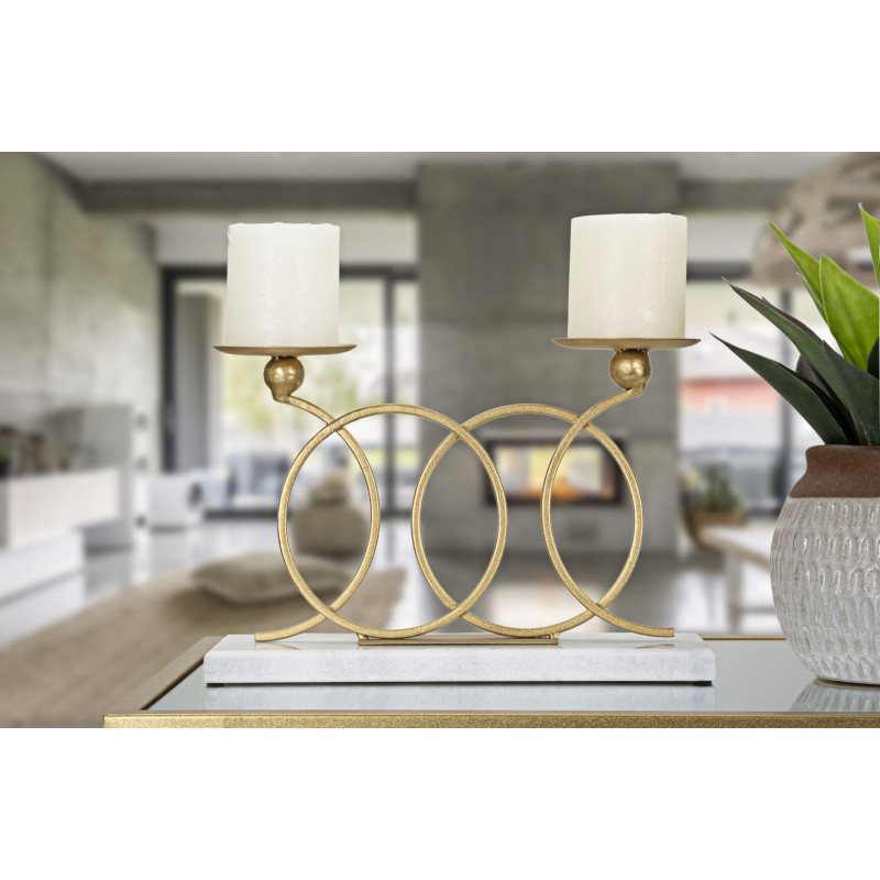 Bougeoir moderne chic 2 bougies 30 cm en Métal Doré Marbre Blanc Infinity - 5