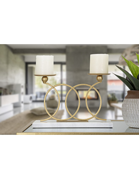 Bougeoir moderne chic 2 bougies 30 cm en Métal Doré Marbre Blanc Infinity - 5