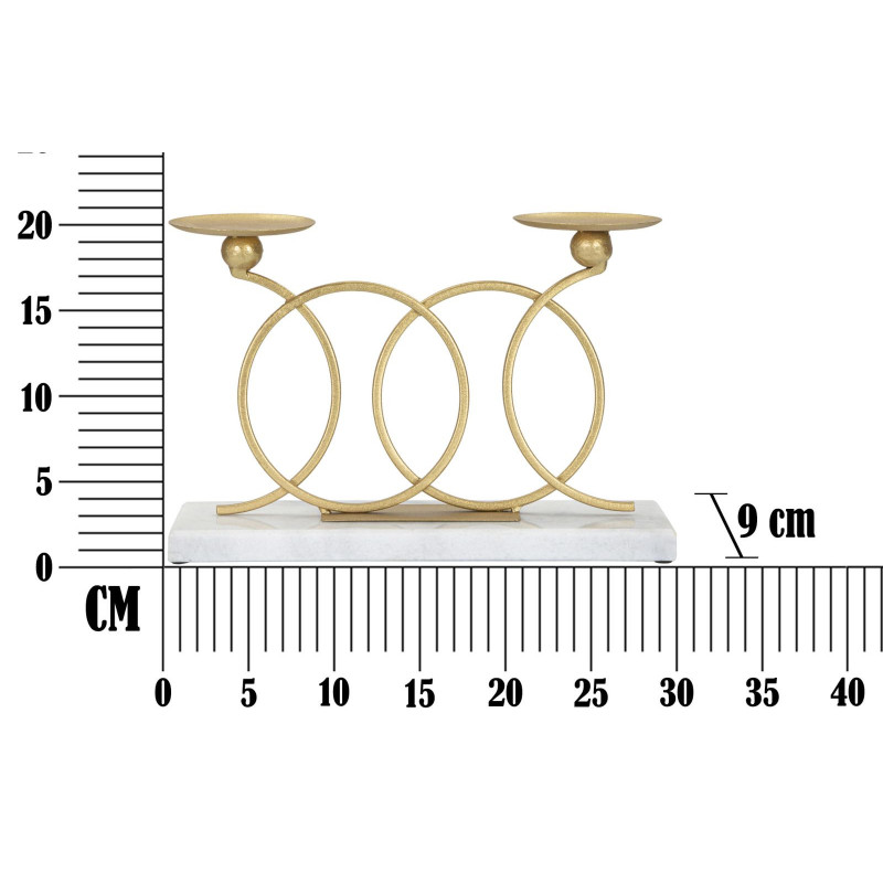 Bougeoir moderne chic 2 bougies 30 cm en Métal Doré Marbre Blanc Infinity - 6