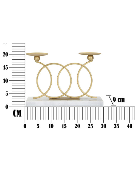 Bougeoir moderne chic 2 bougies 30 cm en Métal Doré Marbre Blanc Infinity - 6
