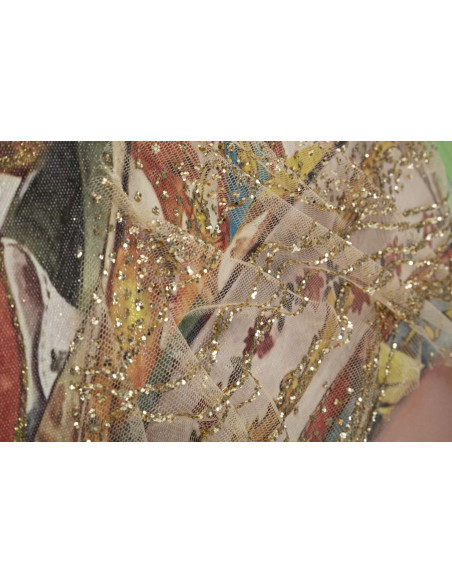 Toile murale et peinte Femme avec perroquet Vert Marron Blanc crème 90x120 Kloe 