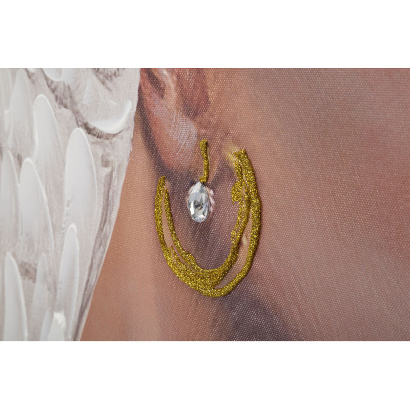 Toile murale et peinte Femme avec perroquet Vert Marron Blanc crème 90x120 Kloe 