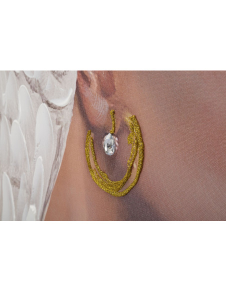 Toile murale et peinte Femme avec perroquet Vert Marron Blanc crème 90x120 Kloe 