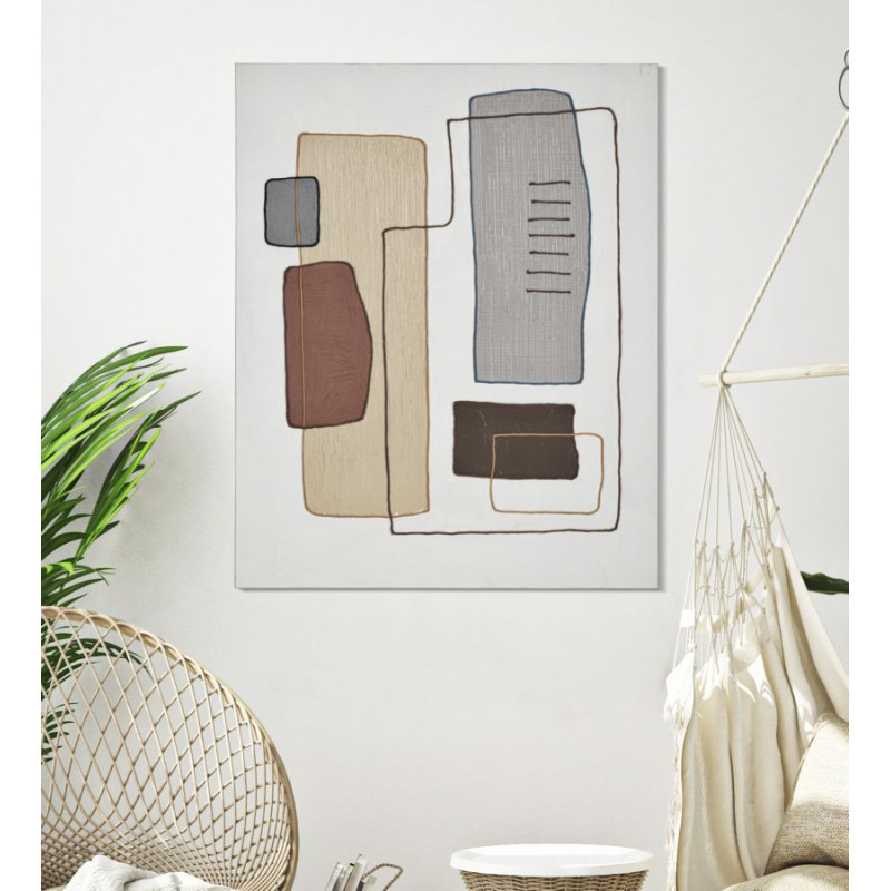 Toile murale peinte Motif géométrique Blanc crème Gris 80x100 Painty 