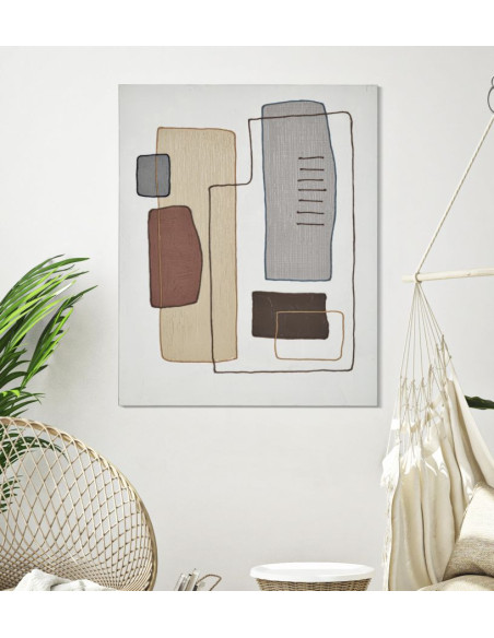 Toile murale peinte Motif géométrique Blanc crème Gris 80x100 Painty 