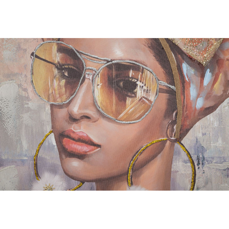 Toile murale et peinte Femme avec lunettes de soleil Beige Marron Doré 70x100 Jennifer 