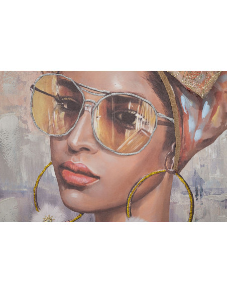 Toile murale et peinte Femme avec lunettes de soleil Beige Marron Doré 70x100 Jennifer 