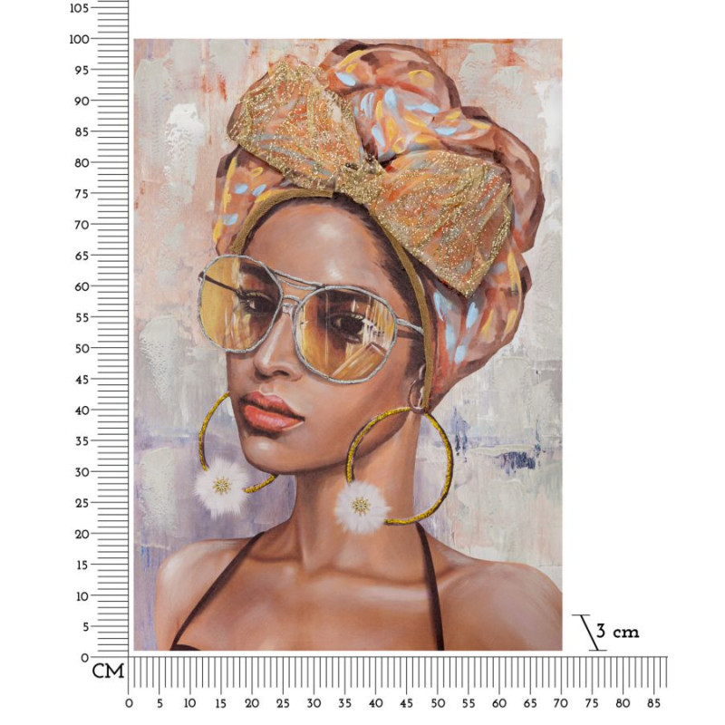 Toile murale et peinte Femme avec lunettes de soleil Beige Marron Doré 70x100 Jennifer 