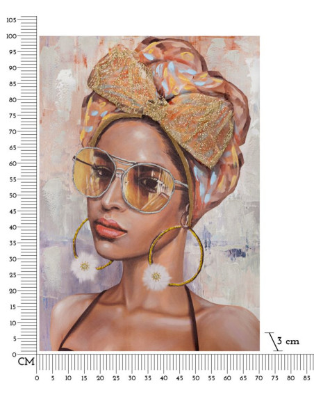 Toile murale et peinte Femme avec lunettes de soleil Beige Marron Doré 70x100 Jennifer 