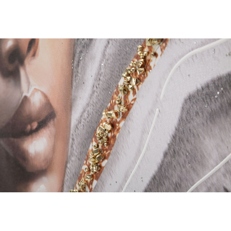 Toile murale imprimée et peinte Femme avec fleurs Rose Marron Doré 100x100 Naomi 