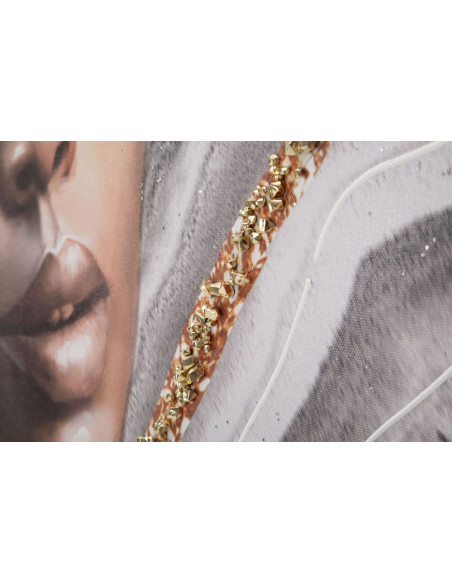 Toile murale imprimée et peinte Femme avec fleurs Rose Marron Doré 100x100 Naomi 