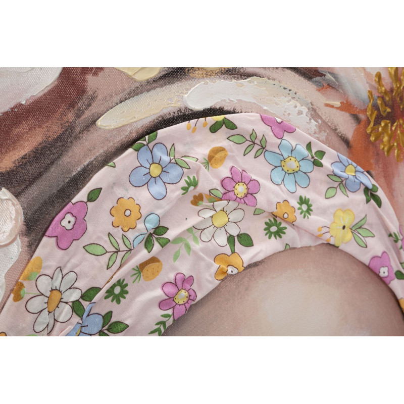 Toile murale imprimée et peinte Femme avec fleurs Rose Marron Doré 100x100 Naomi 