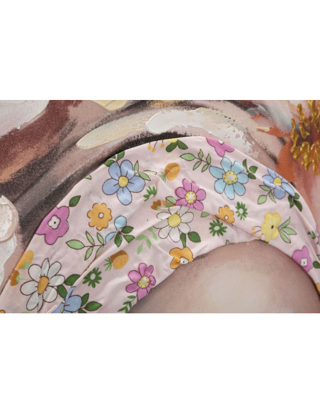 Toile murale imprimée et peinte Femme avec fleurs Rose Marron Doré 100x100 Naomi 