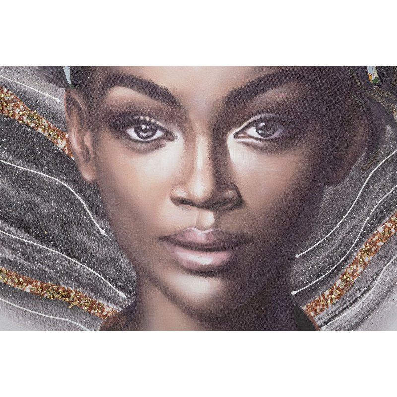 Toile murale imprimée et peinte Femme africaine Gris Marron Doré 100x100 Naomi 