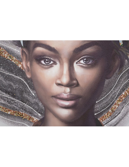 Toile murale imprimée et peinte Femme africaine Gris Marron Doré 100x100 Naomi 