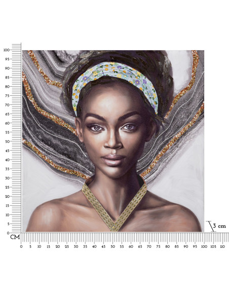 Toile murale imprimée et peinte Femme africaine Gris Marron Doré 100x100 Naomi 