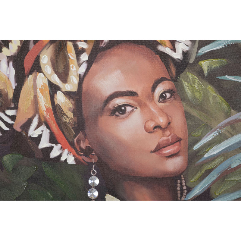 Toile murale imprimée et peinte Femme africaine Vert Marron Jaune 90x120 Kelly 