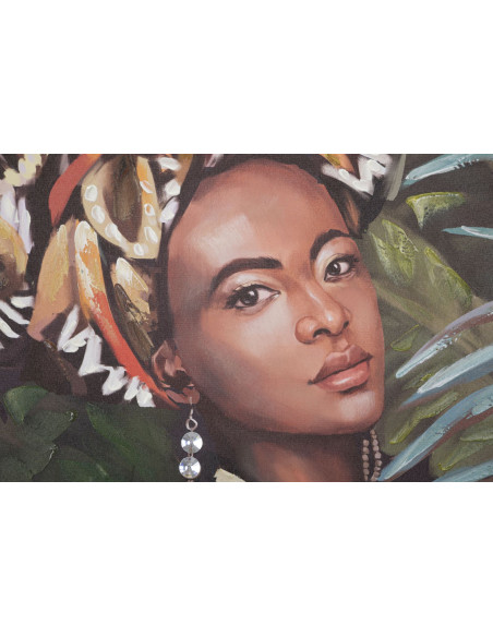 Toile murale imprimée et peinte Femme africaine Vert Marron Jaune 90x120 Kelly 