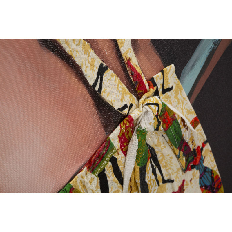 Toile murale imprimée et peinte Femme africaine Vert Marron Jaune 90x120 Kelly 