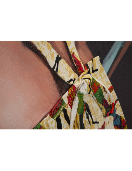 Toile murale imprimée et peinte Femme africaine Vert Marron Jaune 90x120 Kelly 