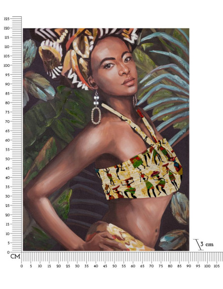 Toile murale imprimée et peinte Femme africaine Vert Marron Jaune 90x120 Kelly 