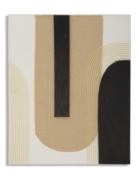 Toile murale imprimée et peinte Motif géométrique Beige Noir Blanc crème 80x100 Lofty 