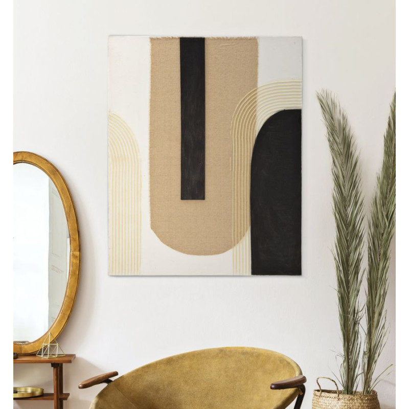 Toile murale imprimée et peinte Motif géométrique Beige Noir Blanc crème 80x100 Lofty 