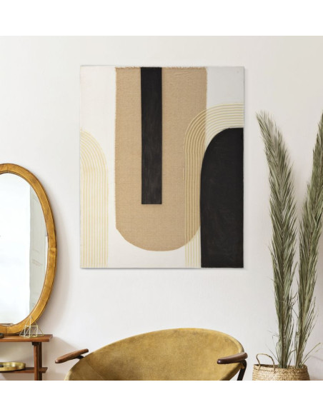 Toile murale imprimée et peinte Motif géométrique Beige Noir Blanc crème 80x100 Lofty 