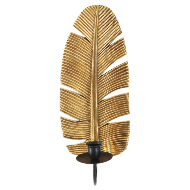 Bougeoir mural moderne Feuille Hauteur 31 cm en Résine Doré Métal Noir Xylor 