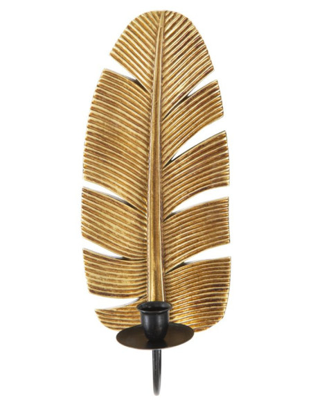 Bougeoir mural moderne Feuille Hauteur 31 cm en Résine Doré Métal Noir Xylor 