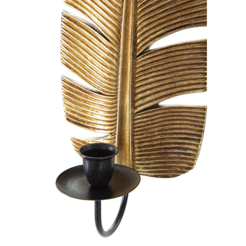 Bougeoir mural moderne Feuille Hauteur 31 cm en Résine Doré Métal Noir Xylor 