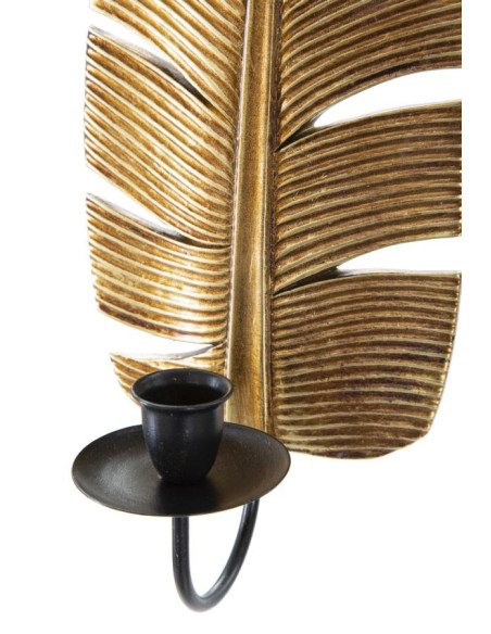 Bougeoir mural moderne Feuille Hauteur 31 cm en Résine Doré Métal Noir Xylor 