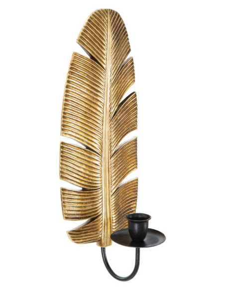 Bougeoir mural moderne Feuille Hauteur 31 cm en Résine Doré Métal Noir Xylor 