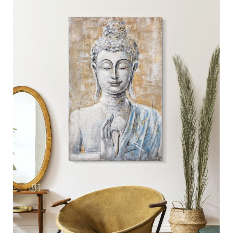 Toile murale et peinte Bouddha Gris Doré Bleu 80x120 Buddha 
