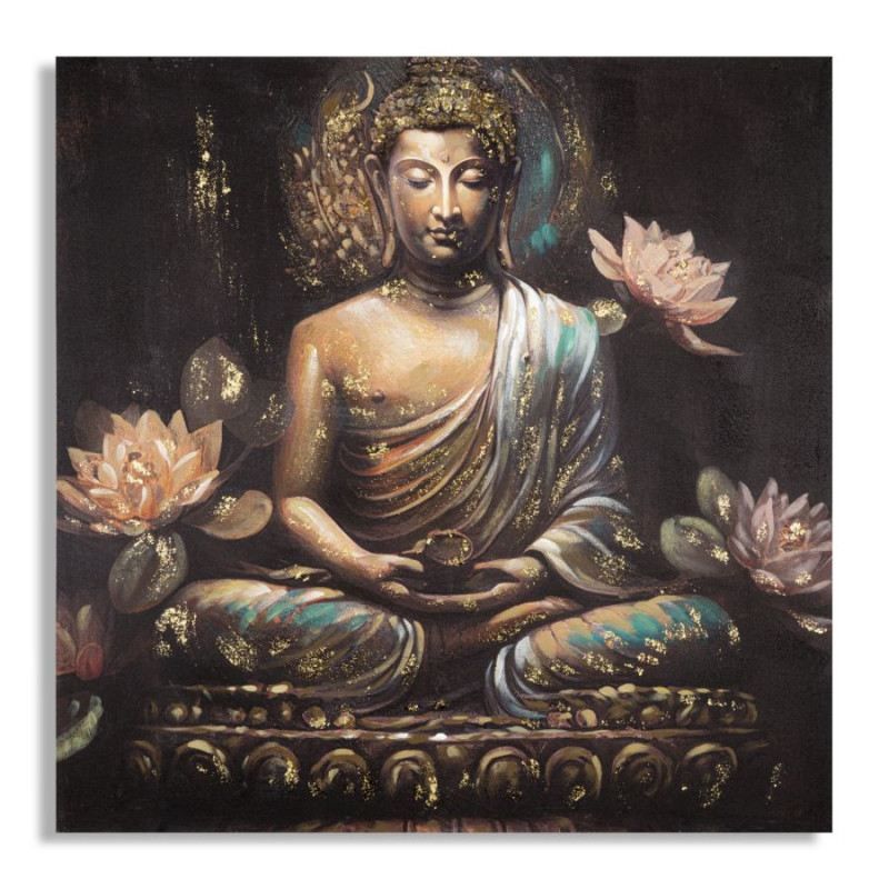 Toile murale et peinte Bouddha assis Doré Marron Rose 100x100 Buddha 