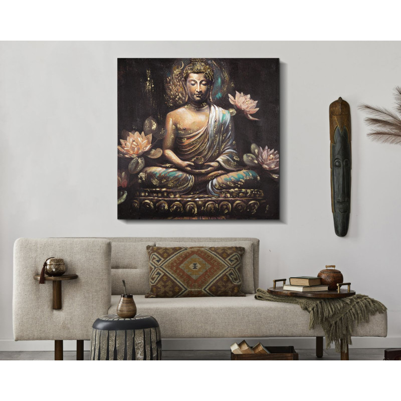 Toile murale et peinte Bouddha assis Doré Marron Rose 100x100 Buddha 